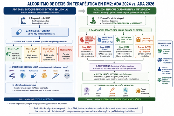 Evolución del Algoritmo Terapéutico ADA 2024-2026