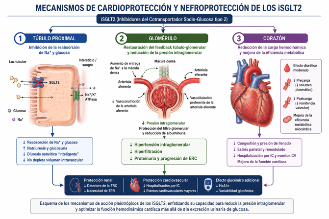 Mecanismos Pleiotrópicos de Cardioprotección y Nefroprotección de los iSGLT2